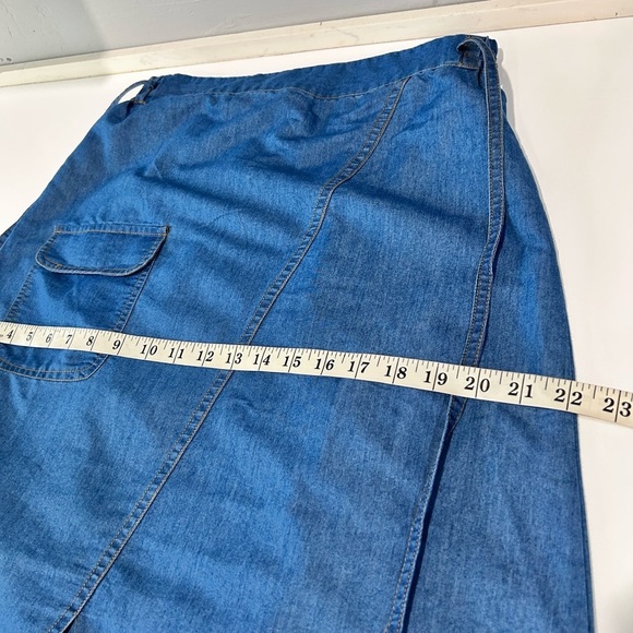 RD+koko A Line Mide Skirt Denim Blue Wrap Skirt - Picture 5 of 16